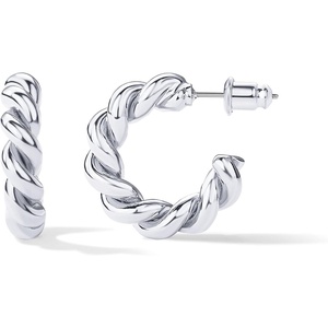 PAVOI 14K Gold Plated Twisted Rope Round Hoop Earrings(White Gold)