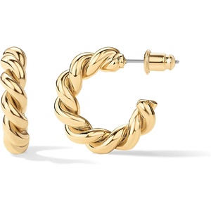 PAVOI 14K Gold Plated Twisted Rope Round Hoop Earrings(Yellow Gold)