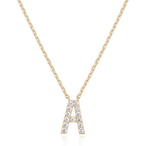 PAVOI 14K White Gold Plated Cubic Zirconia Initial Necklace | Letter Dainty Necklaces for Women(- A)