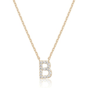 PAVOI 14K White Gold Plated Cubic Zirconia Initial Necklace | Letter Dainty Necklaces for Women(- B)