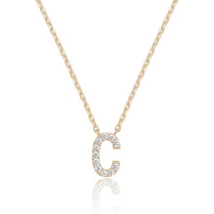 PAVOI 14K White Gold Plated Cubic Zirconia Initial Necklace | Letter Dainty Necklaces for Women(- C)