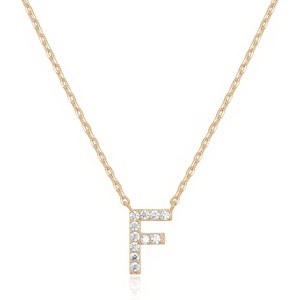 PAVOI 14K White Gold Plated Cubic Zirconia Initial Necklace | Letter Dainty Necklaces for Women(- F)