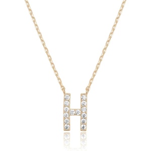 PAVOI 14K White Gold Plated Cubic Zirconia Initial Necklace | Letter Dainty Necklaces for Women(- H)