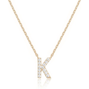 PAVOI 14K White Gold Plated Cubic Zirconia Initial Necklace | Letter Dainty Necklaces for Women(- K)