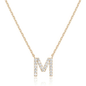 PAVOI 14K White Gold Plated Cubic Zirconia Initial Necklace | Letter Dainty Necklaces for Women(- M)