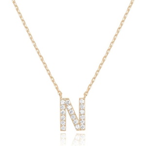 PAVOI 14K White Gold Plated Cubic Zirconia Initial Necklace | Letter Dainty Necklaces for Women(- N)