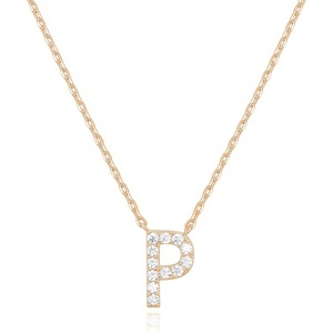 PAVOI 14K White Gold Plated Cubic Zirconia Initial Necklace | Letter Dainty Necklaces for Women(- P)