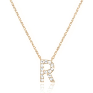 PAVOI 14K White Gold Plated Cubic Zirconia Initial Necklace | Letter Dainty Necklaces for Women(- R)