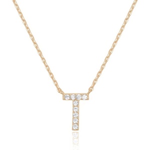 PAVOI 14K White Gold Plated Cubic Zirconia Initial Necklace | Letter Dainty Necklaces for Women(- T)