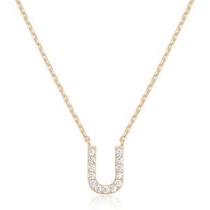 PAVOI 14K White Gold Plated Cubic Zirconia Initial Necklace | Letter Dainty Necklaces for Women(- U)