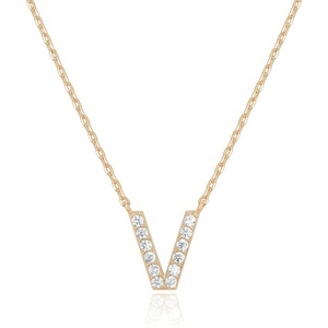 PAVOI 14K White Gold Plated Cubic Zirconia Initial Necklace | Letter Dainty Necklaces for Women(- V)