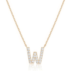 PAVOI 14K White Gold Plated Cubic Zirconia Initial Necklace | Letter Dainty Necklaces for Women(- W)