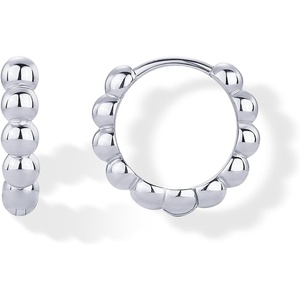 PAVOI 18K Gold Plated 925 Sterling Silver Posts Beaded Huggie Hoop Earrings for Women – Lightweight Gold Hoop Earrings(White Gold)