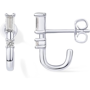 PAVOI 18K Gold Plated 925 Sterling Silver Posts Cubic Zirconia Half Huggie Earrings | Small Hoop Earrings for Women | Constellation Baguette CZ Dainty Stud Cuff Earring(White Gold)