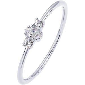 PAVOI 18K Gold Plated Marquise Round Mini Cubic Zirconia Stackable Rings for Women | Dainty Stacking Thin Band for Women(White Gold)