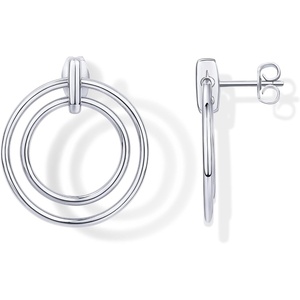 PAVOI 18K Gold Plated Statement Door Knockers Stud Earrings for Women | Interlock Ring Dangle Earrings(White Gold)