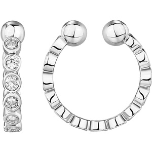 PAVOI 925 Sterling Silver 14K Gold Plated Cubic Zirconia Sparkling Round Huggie Ear Cuff Gold Earrings for Women | Clip On Cartilage(White Gold)