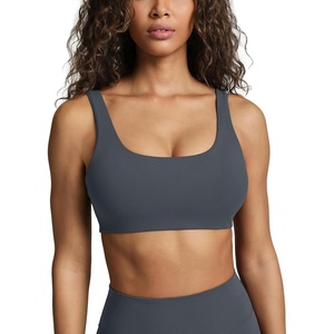 PAVOI ACTIVE Buttery Soft Sports Bras for Women – High Support Low Scoop Neck U Back Padded Yoga Gym Workout Bra – FlexFlow(Thunder)