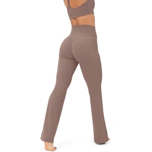 PAVOI ACTIVE High Waisted Flare Leggings for Women – Buttery Soft Bell Bottom Workout Flared Wide Leg Yoga Pants – FlexFlow(Teak)