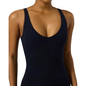 PAVOI ACTIVE Longline Sports Bra for Women, Mid Support Tank Top, FlexFlow | Wirefree Workout Cropped Tank with Built in Bra, V Neck Medium Support Long Sports Bra(Black)