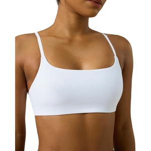 PAVOI ACTIVE Low Square Neck Sports Bra – Adjustable Thin Straps Workout Square Neck Bra for Women Removable Pads – FlexFlow(White)