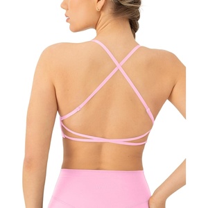 PAVOI ACTIVE Open Back Strappy Yoga Workout Bras for Women – Low Support Criss-Cross Sports Gym Bra Removable Pads – FlexFlow(Bubblegum)