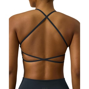 PAVOI ACTIVE Open Back Strappy Yoga Workout Bras for Women – Low Support Criss-Cross Sports Gym Bra Removable Pads – FlexFlow(Forest Slate)