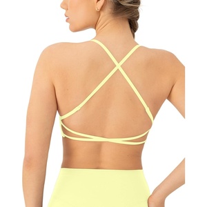 PAVOI ACTIVE Open Back Strappy Yoga Workout Bras for Women – Low Support Criss-Cross Sports Gym Bra Removable Pads – FlexFlow(Lemonade)