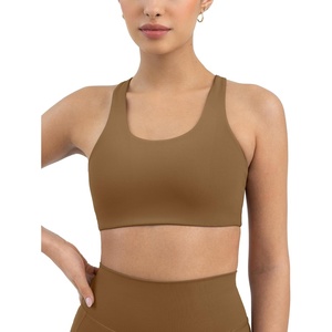 PAVOI ACTIVE Racerback Supportive Sports Bras for Women – High Support Scoop Neck Gym Workout Bra Removable Pads – HiPerform(Cafe)