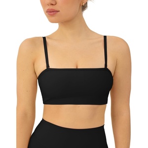 PAVOI ACTIVE Sports Bandeau Bras for Women – Padded Low Support Workout Yoga Bandeau Bra with Convertible Straps – FlexFlow(Black)