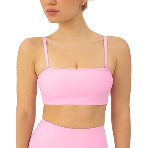 PAVOI ACTIVE Sports Bandeau Bras for Women – Padded Low Support Workout Yoga Bandeau Bra with Convertible Straps – FlexFlow(Bubblegum)