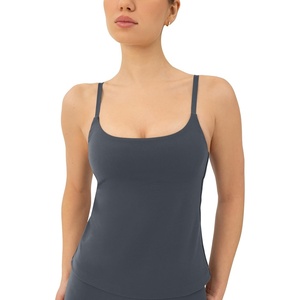 PAVOI ACTIVE Yoga Tank Top with Built in Bra for Women – Medium Support Shelf Bra Soft Workout Camisole Tops – FlexFlow(Thunder)