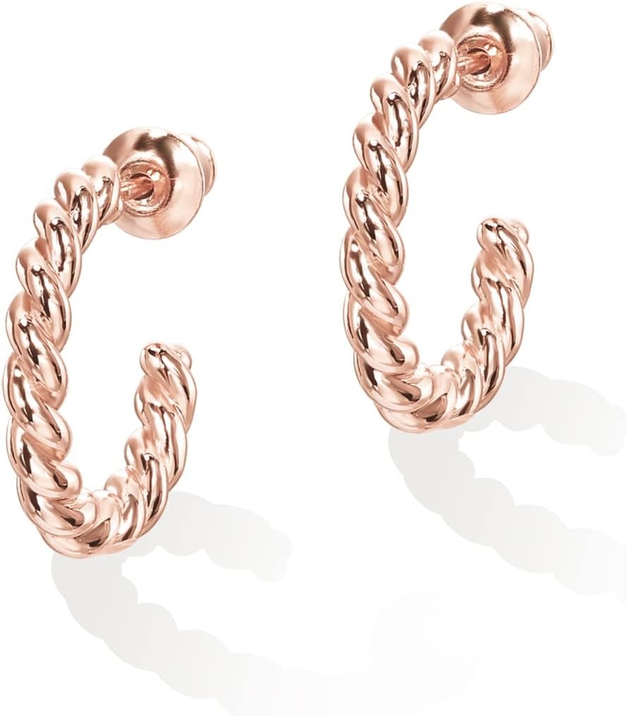 image:imagePAVOI 14K Gold Plated 25mm Twisted Rope Hoop Earrings for Women Round Hoops EarringsRose Gold