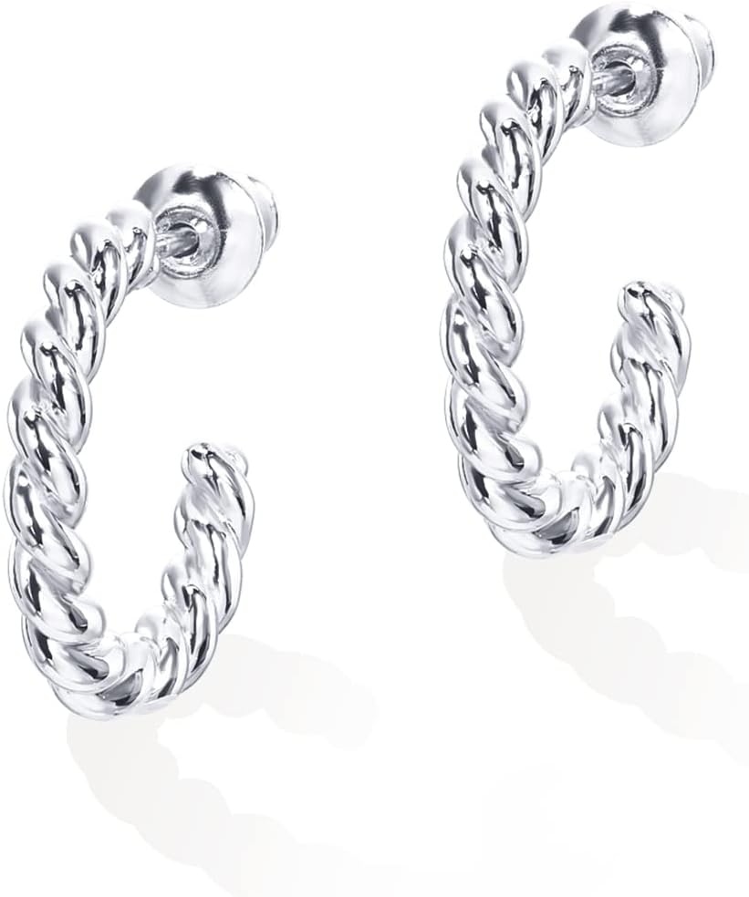 image:imagePAVOI 14K Gold Plated 25mm Twisted Rope Hoop Earrings for Women Round Hoops EarringsWhite Gold