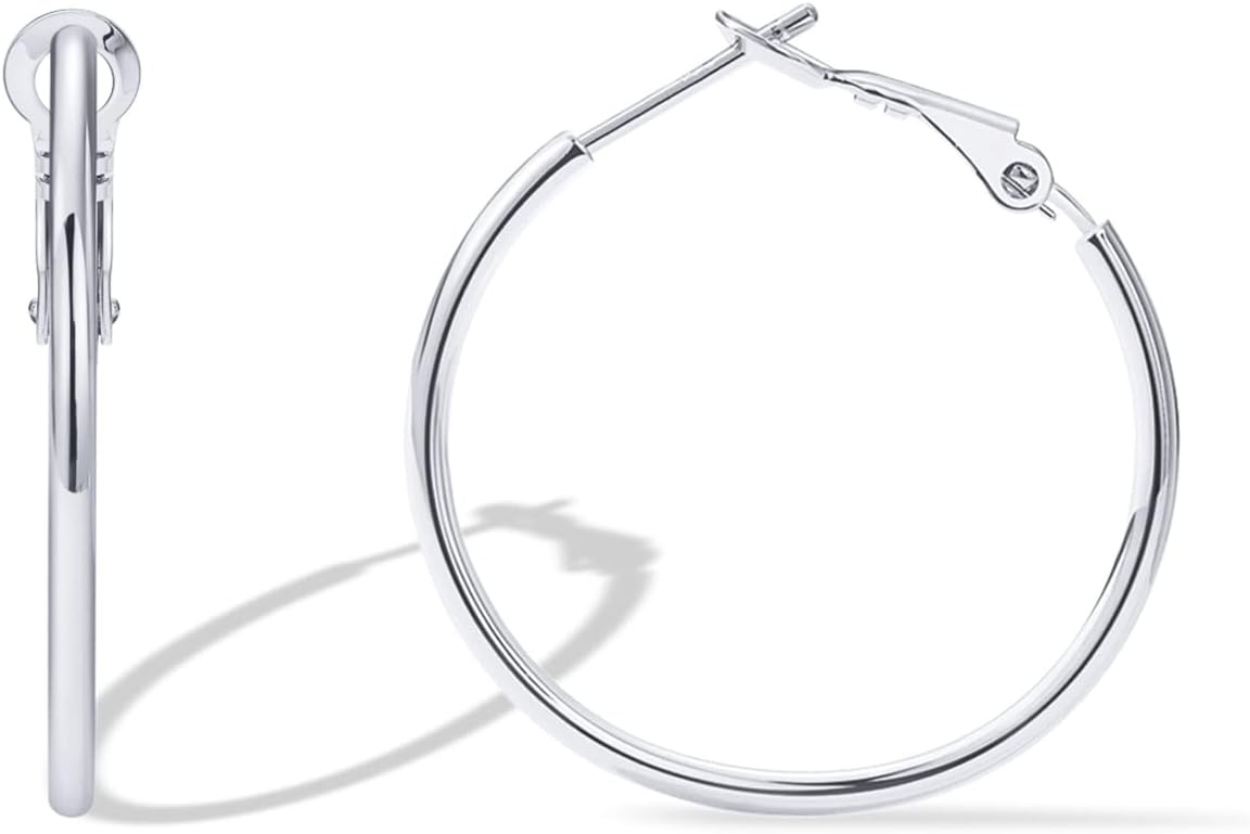image:imagePAVOI 14K Gold Plated 925 Sterling Silver Post Hoops Large Hoops Earring Lightwight Gold Hoop Earrings for WomenWhite Gold