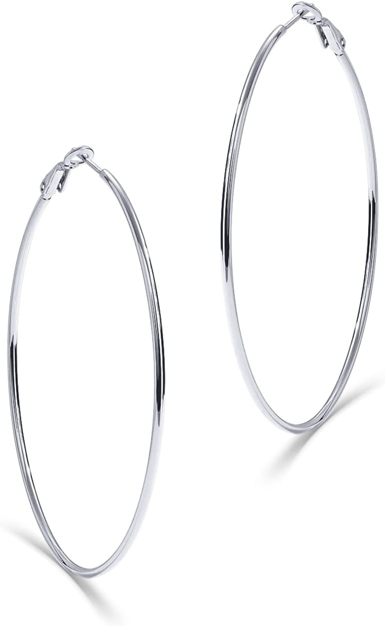 image:imagePAVOI 14K Gold Plated 925 Sterling Silver Post Hoops Large Hoops Earring Lightwight Gold Hoop Earrings for WomenWhite Gold