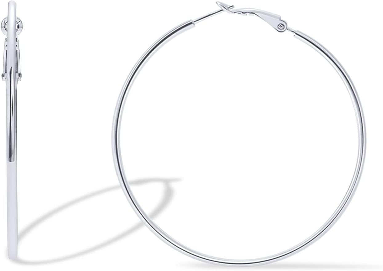 image:imagePAVOI 14K Gold Plated 925 Sterling Silver Post Hoops Large Hoops Earring Lightwight Gold Hoop Earrings for WomenWhite Gold