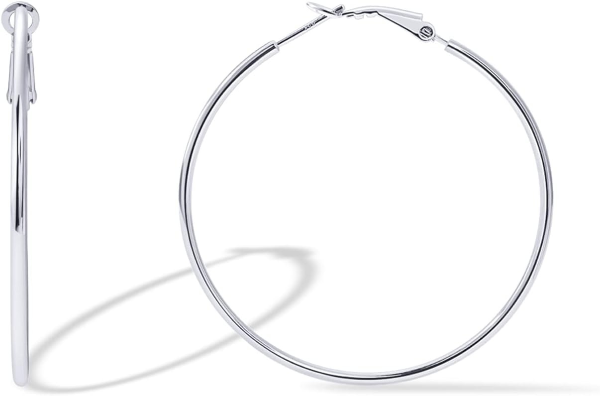 image:imagePAVOI 14K Gold Plated 925 Sterling Silver Post Hoops Large Hoops Earring Lightwight Gold Hoop Earrings for WomenWhite Gold