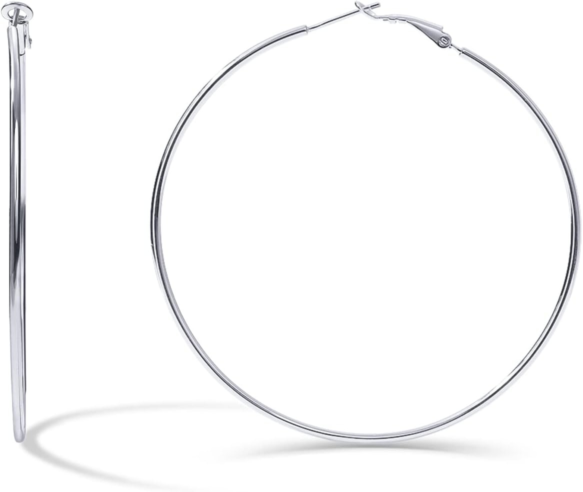 image:imagePAVOI 14K Gold Plated 925 Sterling Silver Post Hoops Large Hoops Earring Lightwight Gold Hoop Earrings for WomenWhite Gold