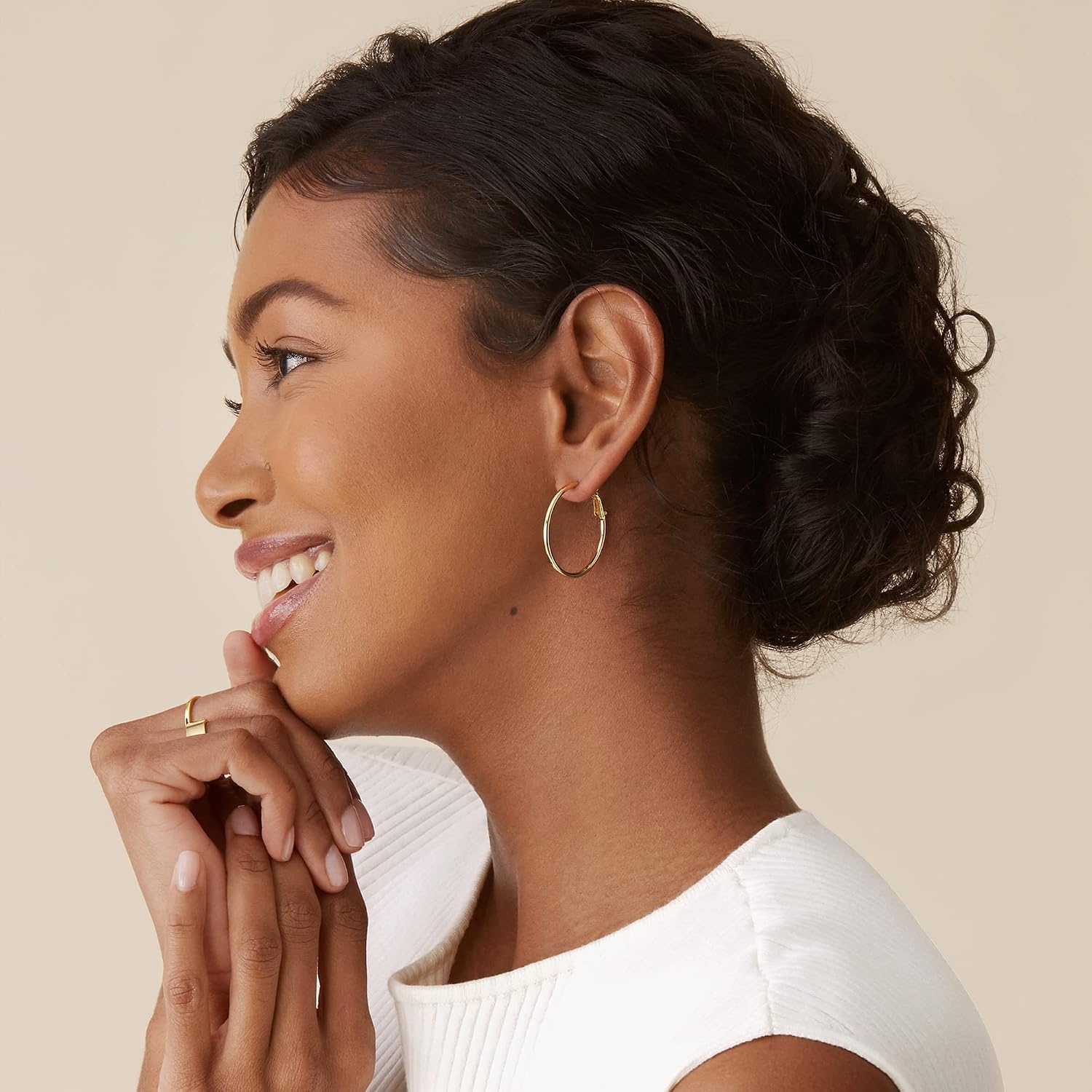 image:imagePAVOI 14K Gold Plated 925 Sterling Silver Post Hoops Large Hoops Earring Lightwight Gold Hoop Earrings for WomenWhite Gold