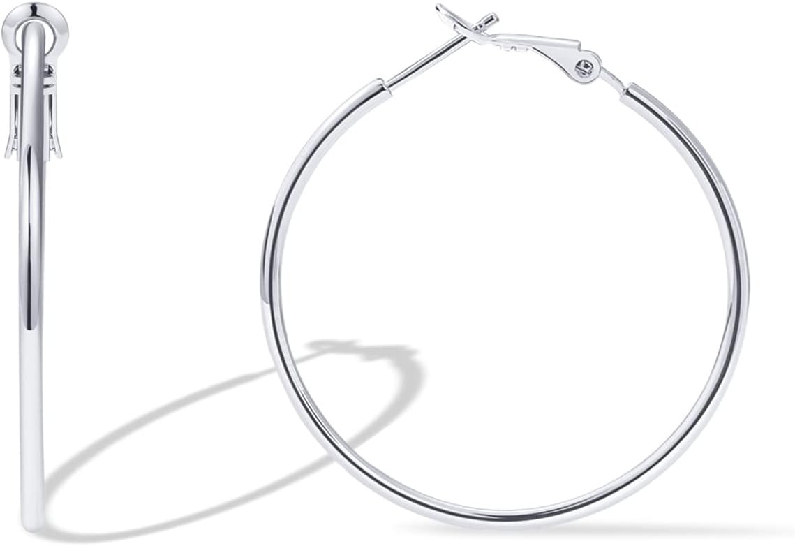image:imagePAVOI 14K Gold Plated 925 Sterling Silver Post Hoops Large Hoops Earring Lightwight Gold Hoop Earrings for WomenWhite Gold