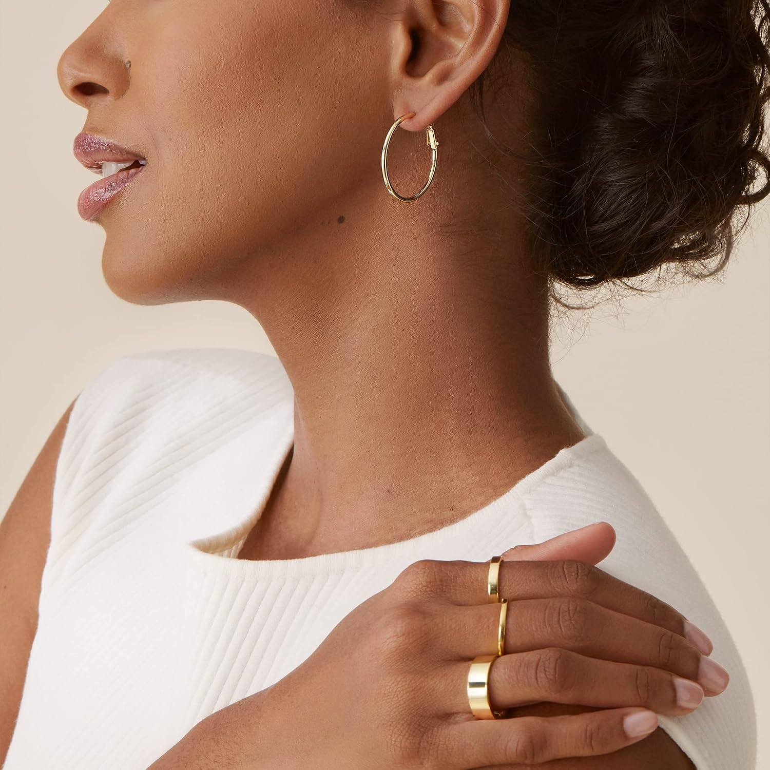 image:imagePAVOI 14K Gold Plated 925 Sterling Silver Post Hoops Large Hoops Earring Lightwight Gold Hoop Earrings for WomenYellow Gold