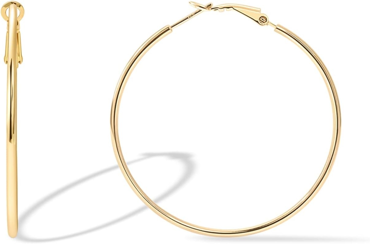 image:imagePAVOI 14K Gold Plated 925 Sterling Silver Post Hoops Large Hoops Earring Lightwight Gold Hoop Earrings for WomenYellow Gold