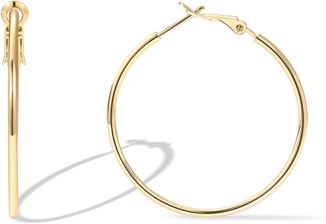 image:imagePAVOI 14K Gold Plated 925 Sterling Silver Post Hoops Large Hoops Earring Lightwight Gold Hoop Earrings for WomenYellow Gold