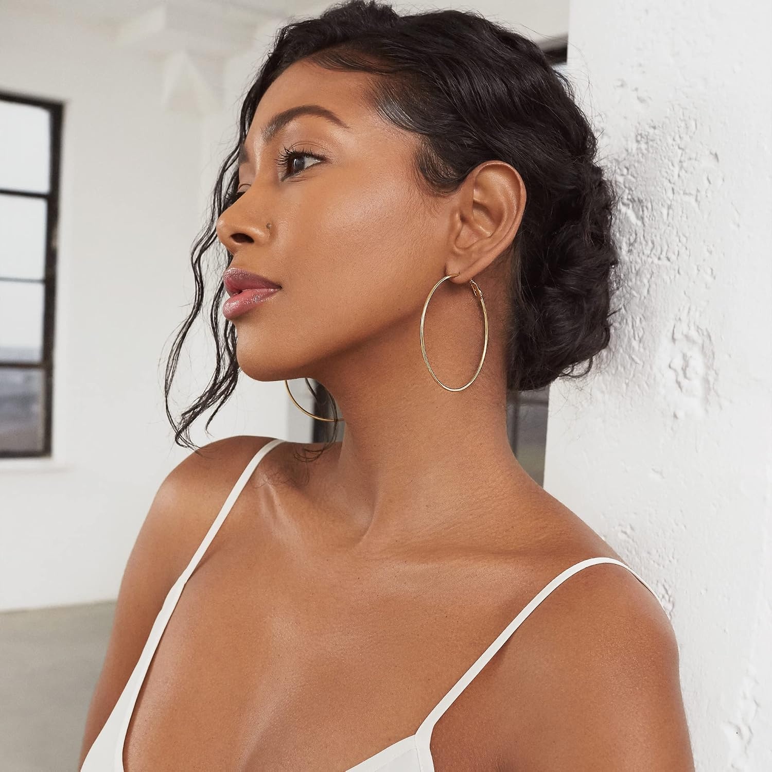 image:imagePAVOI 14K Gold Plated 925 Sterling Silver Post Hoops Large Hoops Earring Lightwight Gold Hoop Earrings for WomenYellow Gold