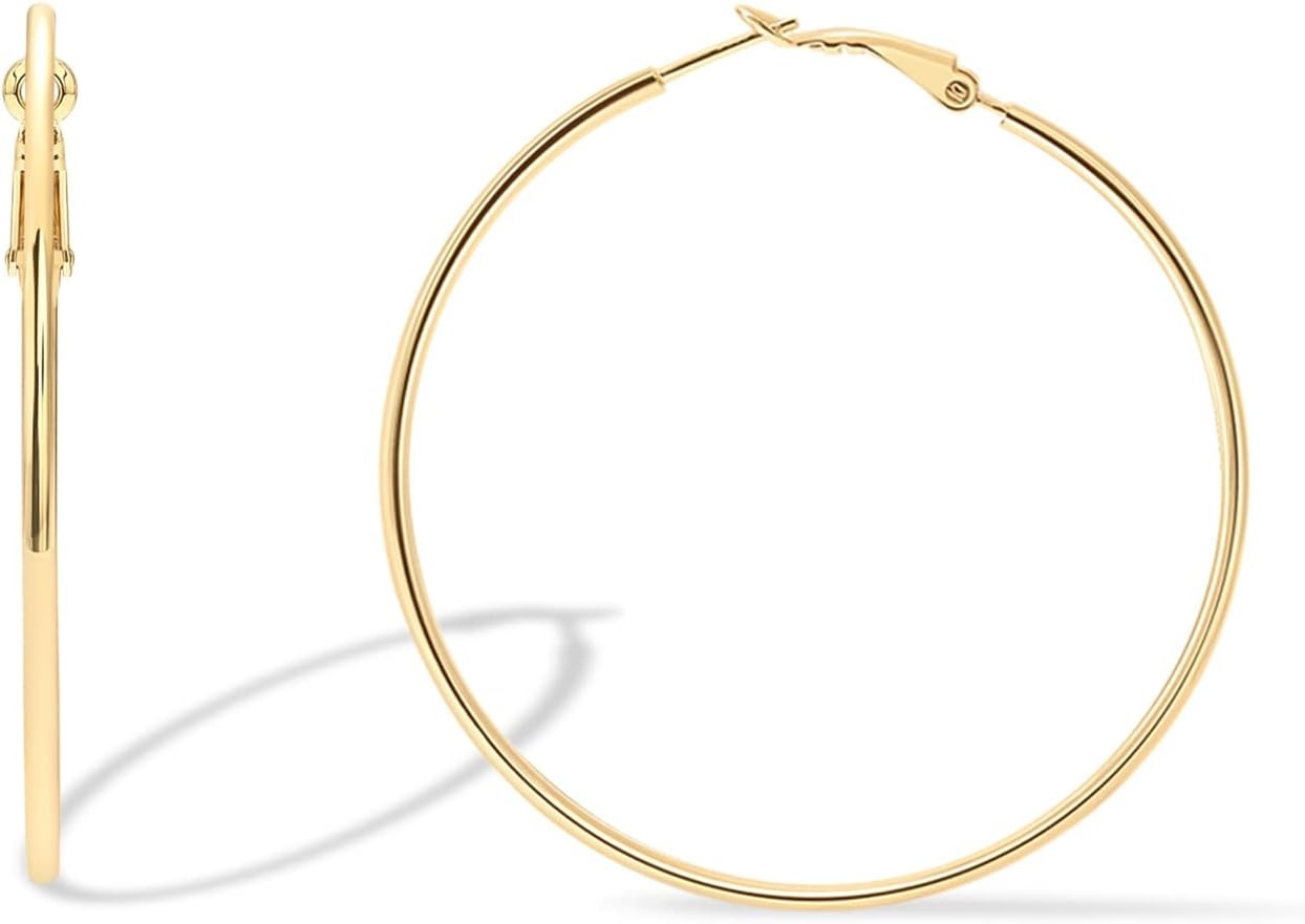 image:imagePAVOI 14K Gold Plated 925 Sterling Silver Post Hoops Large Hoops Earring Lightwight Gold Hoop Earrings for WomenYellow Gold