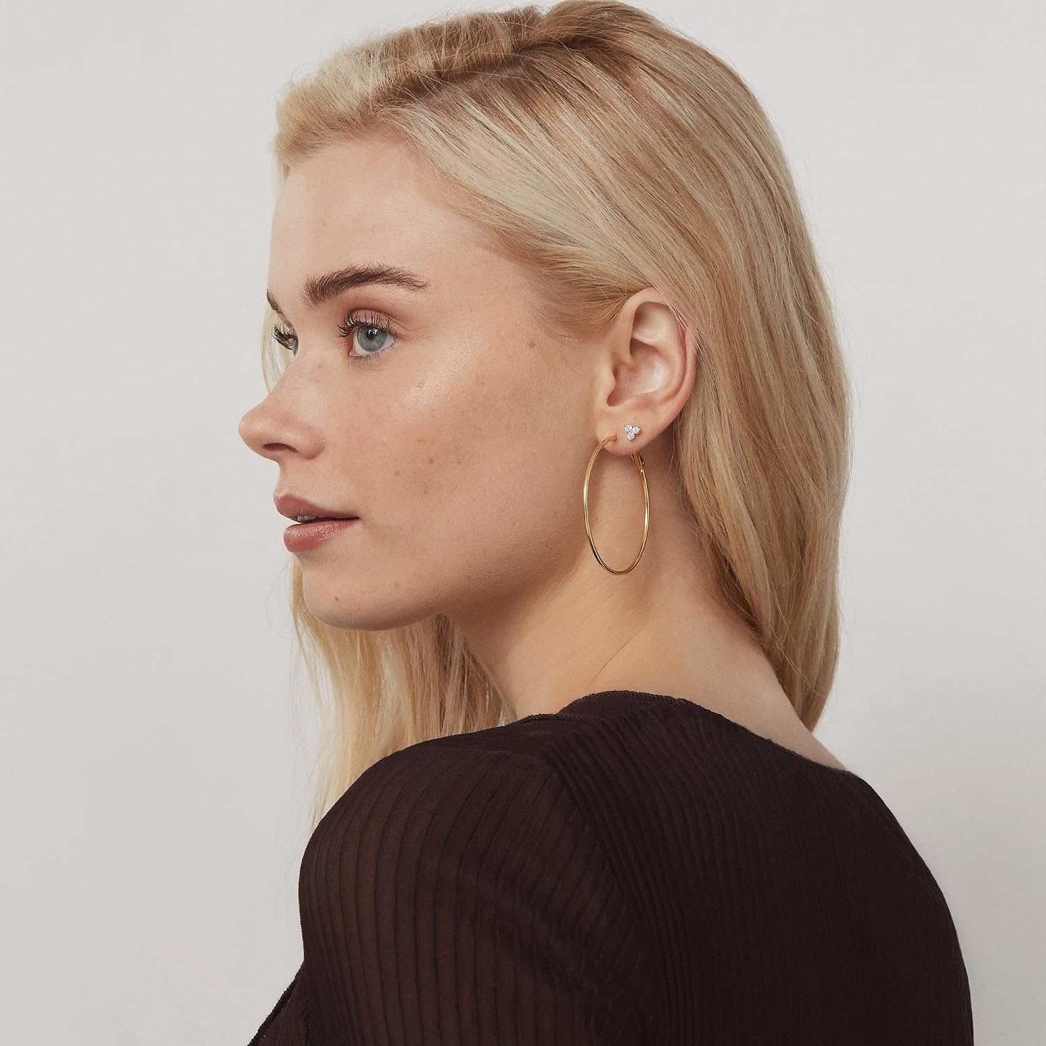 image:imagePAVOI 14K Gold Plated 925 Sterling Silver Post Hoops Large Hoops Earring Lightwight Gold Hoop Earrings for WomenYellow Gold