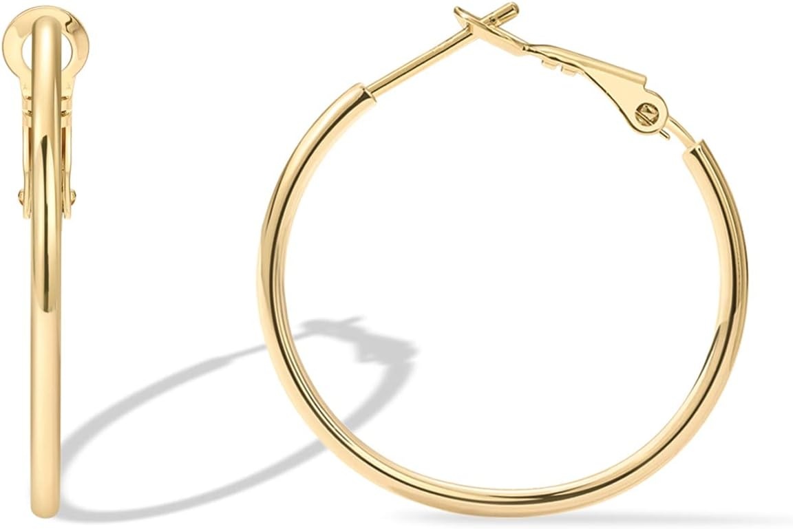 image:imagePAVOI 14K Gold Plated 925 Sterling Silver Post Hoops Large Hoops Earring Lightwight Gold Hoop Earrings for WomenYellow Gold
