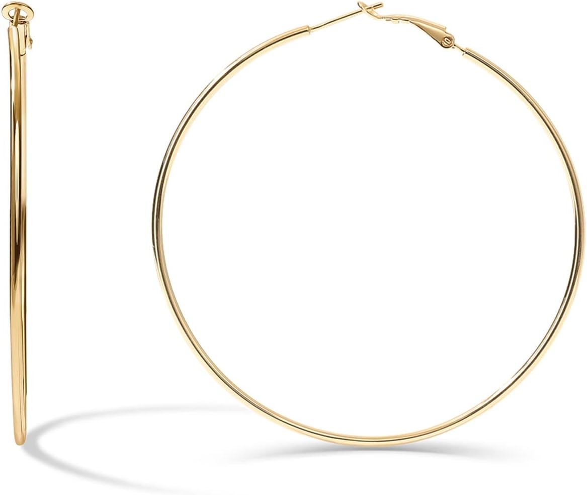 image:imagePAVOI 14K Gold Plated 925 Sterling Silver Post Hoops Large Hoops Earring Lightwight Gold Hoop Earrings for WomenYellow Gold