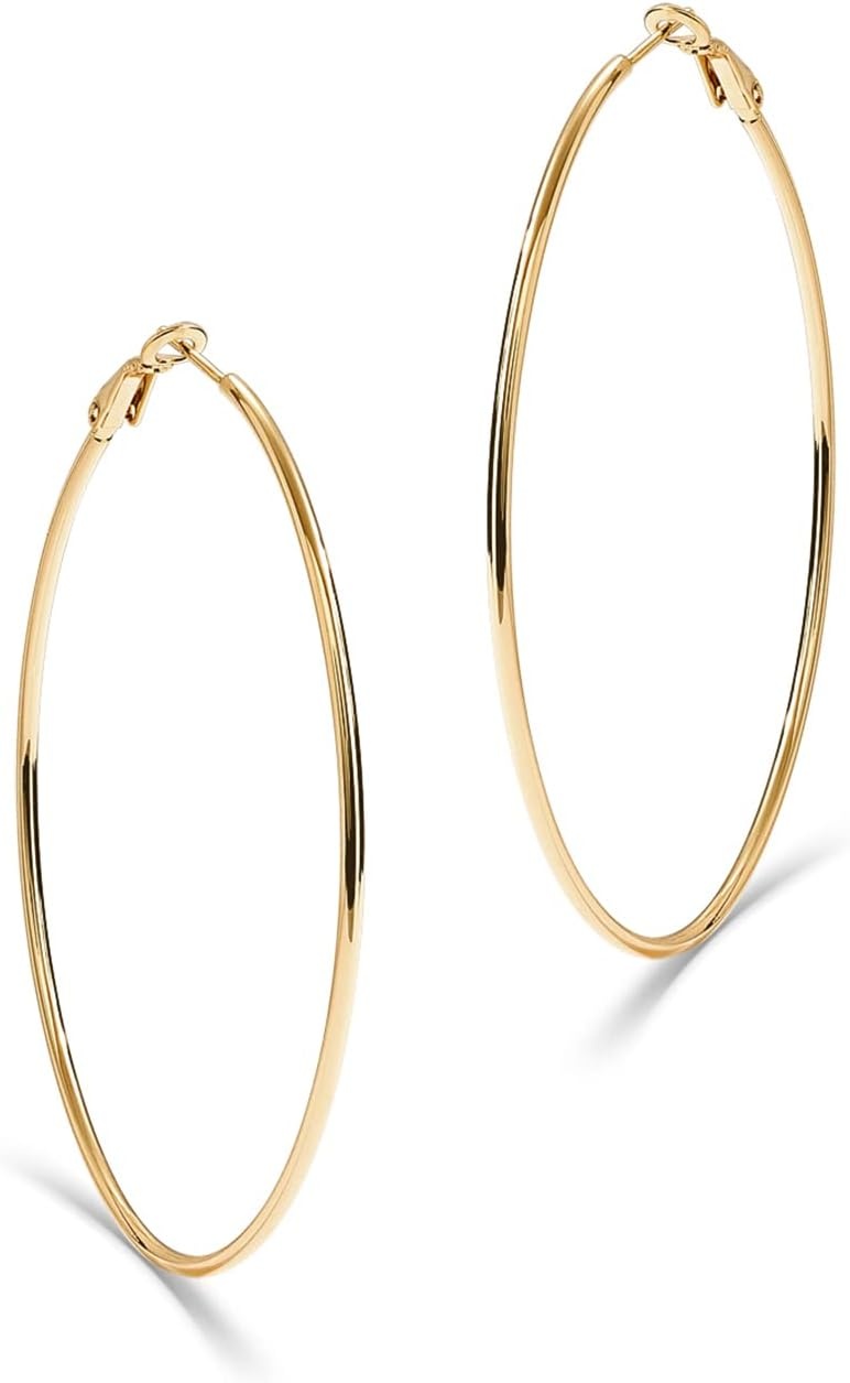 image:imagePAVOI 14K Gold Plated 925 Sterling Silver Post Hoops Large Hoops Earring Lightwight Gold Hoop Earrings for WomenYellow Gold